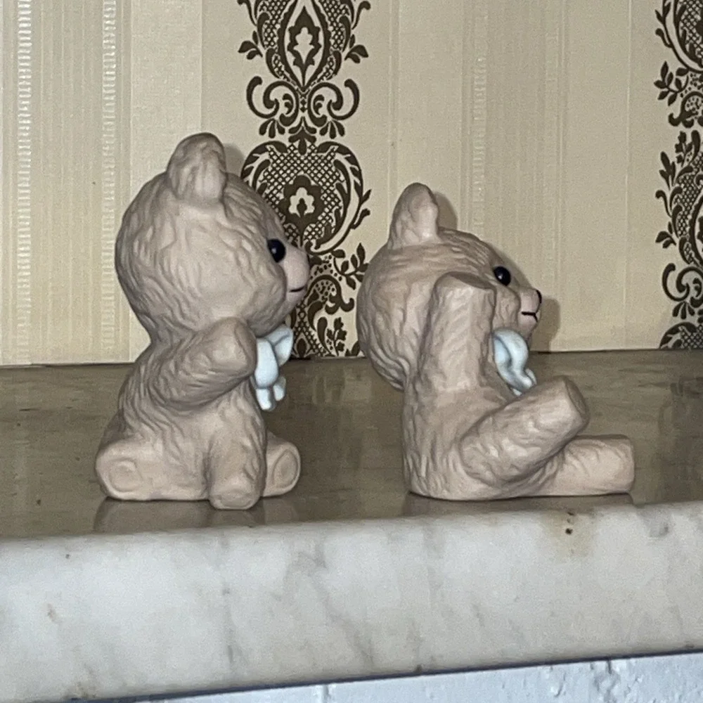 Vintage Homco Ceramic Bears Flip Flop Green Blue Bow Ties Name Tags